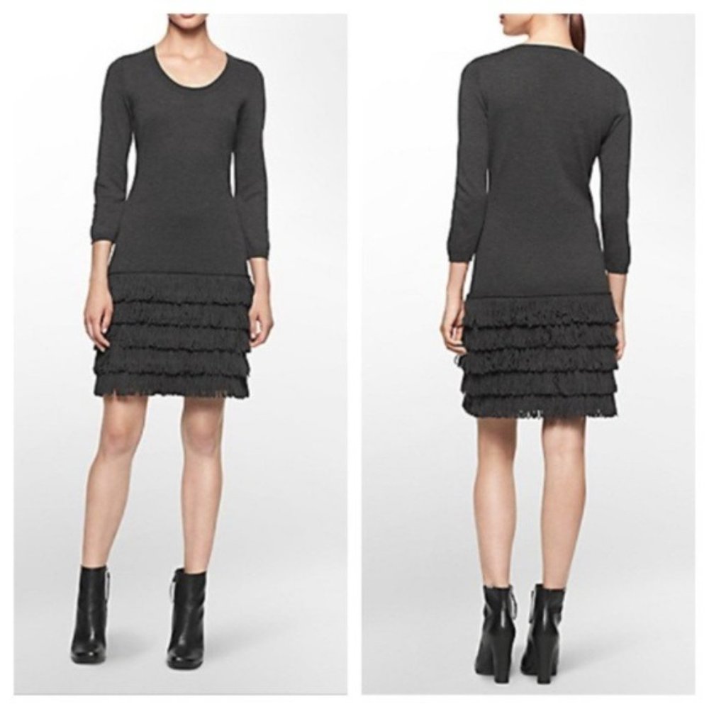 CK Charcoal Gray Loop Fringe Sweater Dress